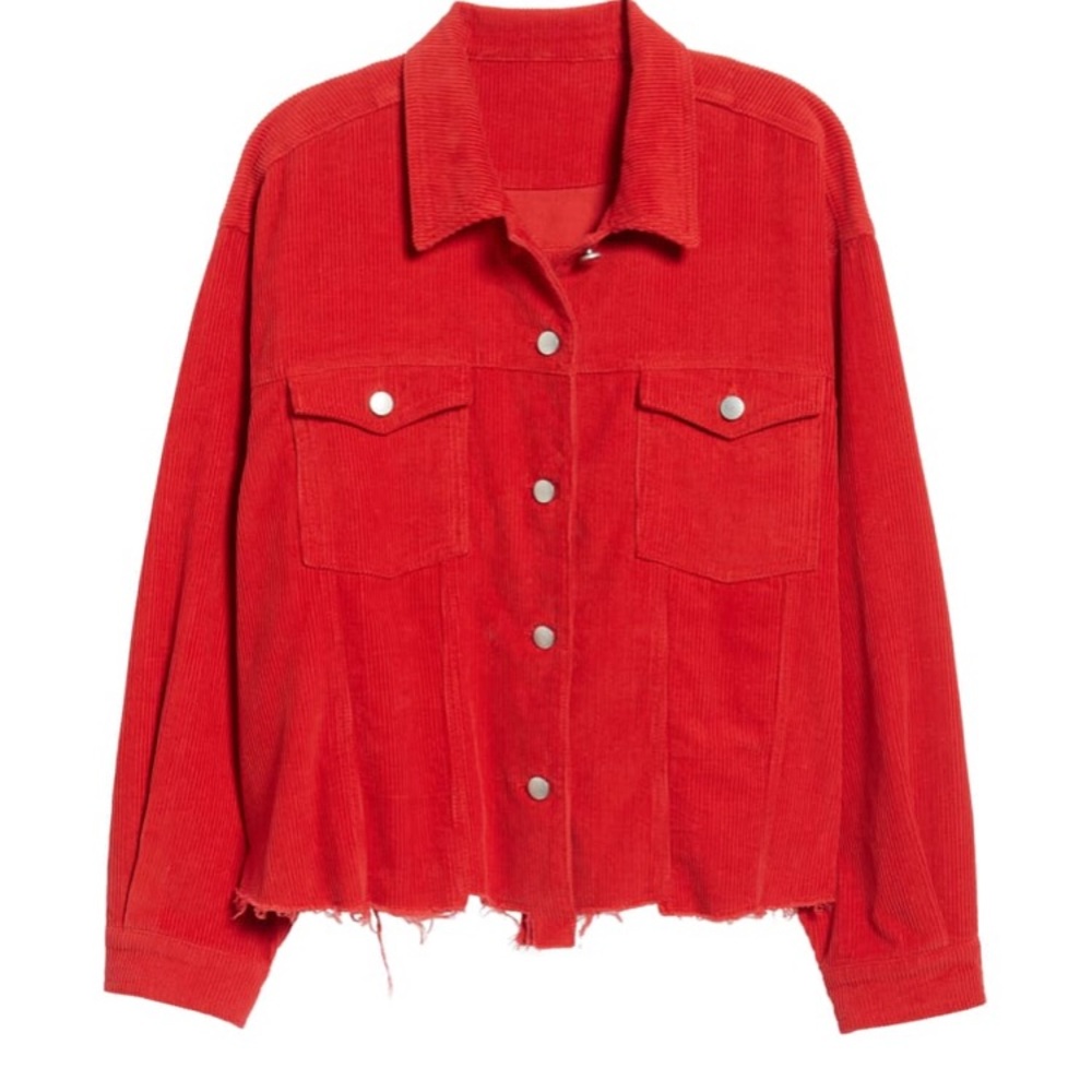 TINSEL Raw hem blood orange corduroy jacket nwot